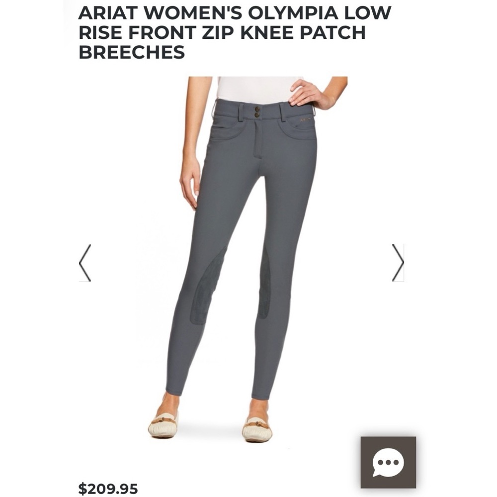 ARIAT WOMEN'S OLYMPIA LOW RISE FRONT ZIP KNEE PATCH BREECHES, RIDING PANTS